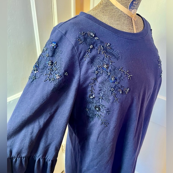 Lily Pulitzer Long Sleeve Navy Dress with Beaded Floral Accents sz XL - Picture 3 of 6